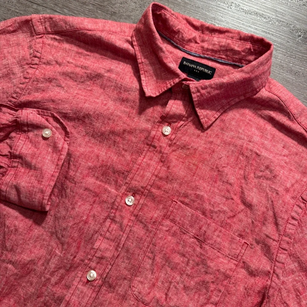 Banana Republic Shirt Mens L Pink Linen Cotton Vacation Heritage Casual Costal